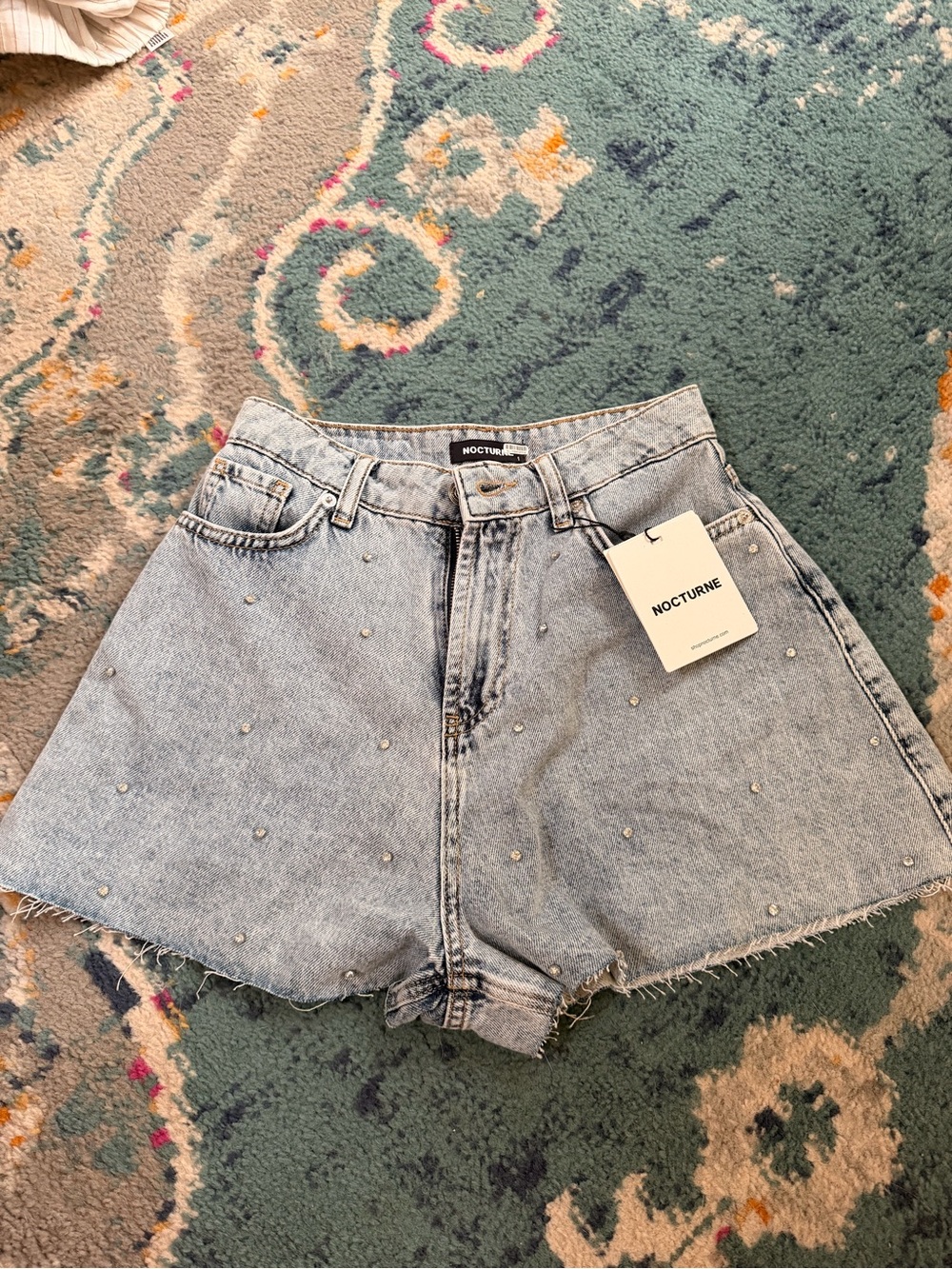 Nocturne Studded Diamond Denim Shorts from FP